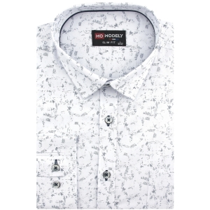 Koszula Męska Elegancka Wizytowa do garnituru biała we wzorki z długim rękawem w kroju SLIM FIT Modely J910