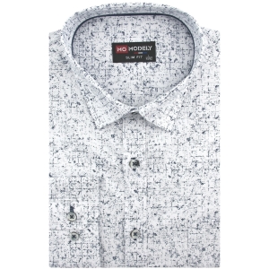 Koszula Męska Elegancka Wizytowa do garnituru biała we wzorki z długim rękawem w kroju SLIM FIT Modely J911
