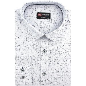 Koszula Męska Elegancka Wizytowa do garnituru biała we wzorki z długim rękawem w kroju SLIM FIT Modely J912