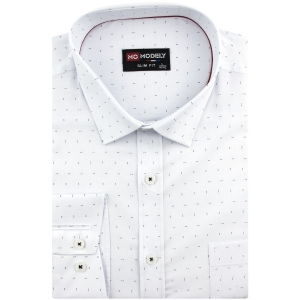 Koszula Męska Elegancka Wizytowa do garnituru biała w kropki z długim rękawem w kroju SLIM FIT Modely J913