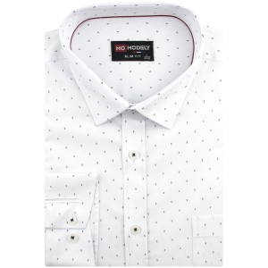 Koszula Męska Elegancka Wizytowa do garnituru biała we wzorki z długim rękawem w kroju SLIM FIT Modely J915