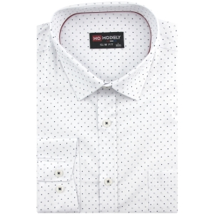 Koszula Męska Elegancka Wizytowa do garnituru biała we wzorki z długim rękawem w kroju SLIM FIT Modely J916