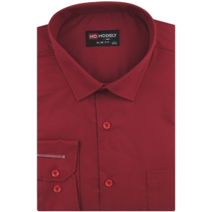 Koszula Męska Elegancka Wizytowa do garnituru gładka bordowa z długim rękawem w kroju SLIM FIT Modely J920