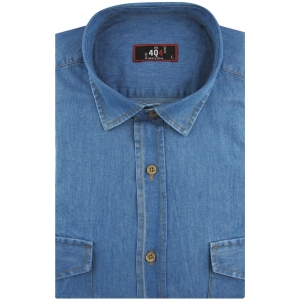 Koszula Męska Jeansowa Dżinsowa Casual gładka niebieska z długim rękawem w kroju SLIM FIT 4Q4 Men's Wear J932