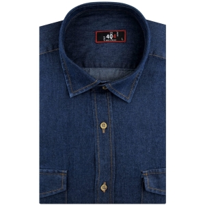 Koszula Męska Jeansowa Dżinsowa gładka granatowa z długim rękawem w kroju SLIM FIT 4Q4 Men's Wear J933
