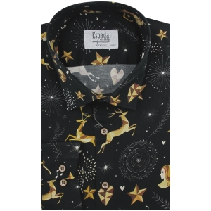 Koszula Męska Elegancka na Święta czarna z Motywem Świątecznym z długim rękawem w kroju SLIM FIT Espada Men's Wear J950