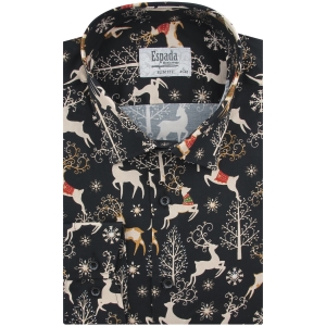 Koszula Męska Elegancka na Święta czarna z Motywem Świątecznym z długim rękawem w kroju SLIM FIT Espada Men's Wear J951