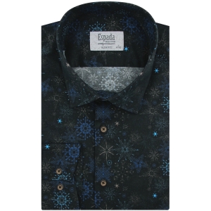 Koszula Męska Elegancka na Święta czarna z Motywem Świątecznym z długim rękawem w kroju SLIM FIT Espada Men's Wear J952
