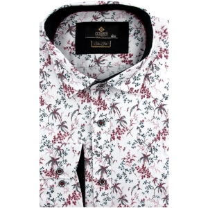 Koszula Męska Elegancka Wizytowa do garnituru biała we wzorki z długim rękawem w kroju SLIM FIT Classo J990
