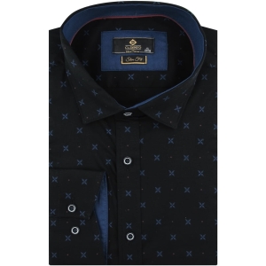 Koszula Męska Elegancka Wizytowa do garnituru czarna we wzory z długim rękawem w kroju SLIM FIT Classo J997