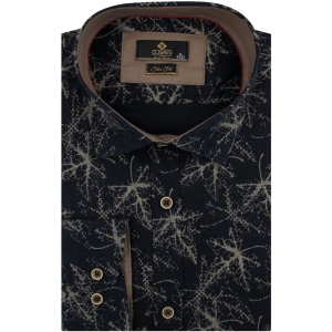 Koszula Męska Elegancka Wizytowa do garnituru granatowa we wzorki z długim rękawem w kroju SLIM FIT Classo J999