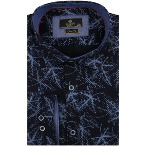 Koszula Męska Elegancka Wizytowa do garnituru granatowa we wzorki z długim rękawem w kroju SLIM FIT Classo L001
