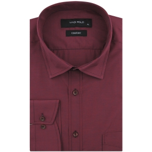 Koszula Męska Elegancka Wizytowa do garnituru bordowa w drobną kratkę z długim rękawem w kroju SLIM FIT Viadi Polo J960