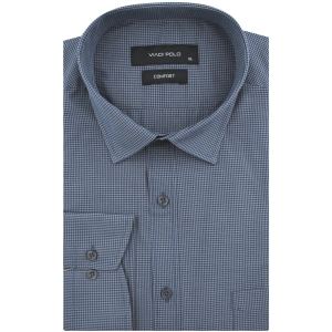 Koszula Męska Elegancka Wizytowa do garnituru grafitowa w drobną kratkę z długim rękawem w kroju SLIM FIT Viadi Polo J956