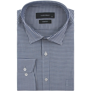 Koszula Męska Elegancka Wizytowa do garnituru granatowa w kratkę z długim rękawem w kroju SLIM FIT Viadi Polo J957
