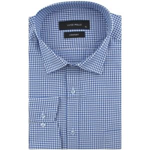 Koszula Męska Elegancka Wizytowa do garnituru niebieska w kratkę z długim rękawem w kroju SLIM FIT Viadi Polo J961