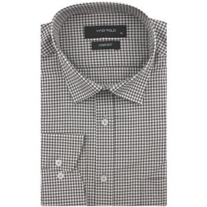 Koszula Męska Elegancka Wizytowa do garnituru brązowa w kratkę z długim rękawem w kroju REGULAR Viadi Polo J981