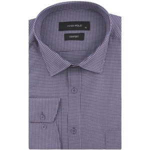 Koszula Męska Elegancka Wizytowa do garnituru fioletowa w drobną kratkę z długim rękawem w kroju SLIM FIT Viadi Polo J963