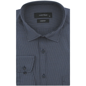 Koszula Męska Elegancka Wizytowa do garnituru granatowa w drobną kratkę z długim rękawem w kroju SLIM FIT Viadi Polo J964
