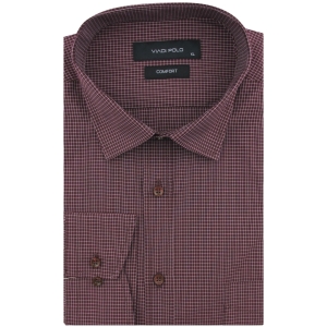 Koszula Męska Elegancka Wizytowa do garnituru bordowa w drobną kratkę z długim rękawem w kroju SLIM FIT Viadi Polo J965