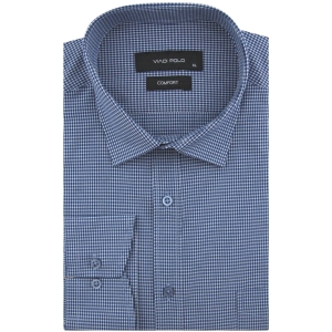 Koszula Męska Elegancka Wizytowa do garnituru granatowa w drobną kratkę z długim rękawem w kroju SLIM FIT Viadi Polo J967