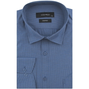 Koszula Męska Elegancka Wizytowa do garnituru granatowa w drobną kratkę z długim rękawem w kroju SLIM FIT Viadi Polo J970