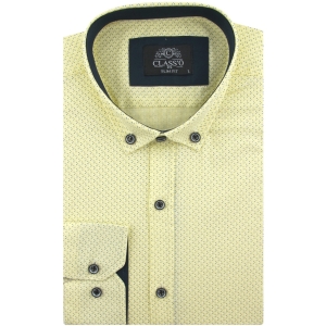 Koszula Męska Elegancka Wizytowa do garnituru żółta we wzorki z długim rękawem w kroju SLIM FIT Classo J995