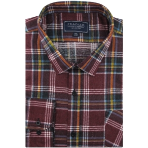 Flanelowa Koszula Męska Codzienna Casual bordowa w kratę z długim rękawem w kroju REGULAR Pradizo L047