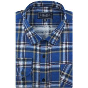Flanelowa Koszula Męska Codzienna Casual chabrowa w kratę z długim rękawem w kroju REGULAR Pradizo L048