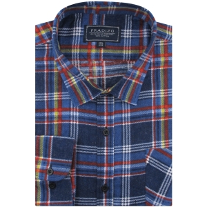 Flanelowa Koszula Męska Codzienna Casual granatowa w kratę z długim rękawem w kroju REGULAR Pradizo L049