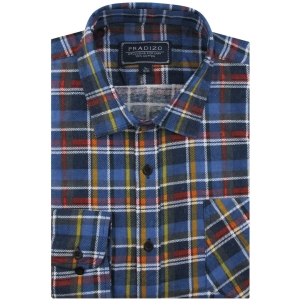 Flanelowa Koszula Męska Codzienna Casual niebieska w kratę z długim rękawem w kroju REGULAR Pradizo L052
