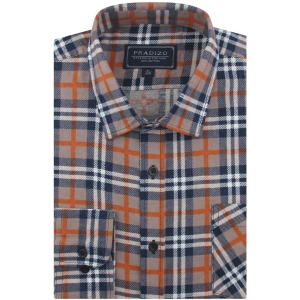 Flanelowa Koszula Męska Codzienna Casual karmelowa w kratę z długim rękawem w kroju REGULAR Pradizo L053
