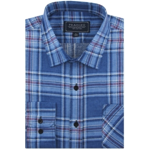 Flanelowa Koszula Męska Codzienna Casual niebieska w kratę z długim rękawem w kroju REGULAR Pradizo L054