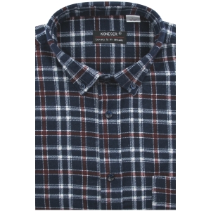 Flanelowa Koszula Męska Codzienna Casual granatowa w kratę z długim rękawem w kroju REGULAR Koneser L008
