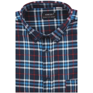 Flanelowa Koszula Męska Codzienna Casual granatowa w kratę z długim rękawem w kroju REGULAR Koneser L009