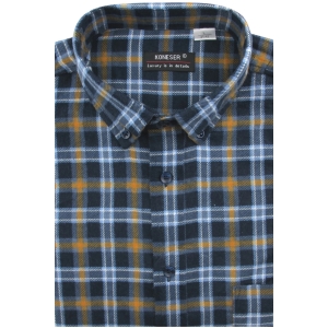 Flanelowa Koszula Męska Codzienna Casual granatowa w kratę z długim rękawem w kroju REGULAR Koneser L010