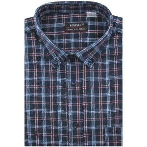 Flanelowa Koszula Męska Codzienna Casual granatowa w kratę z długim rękawem w kroju REGULAR Koneser L011