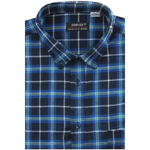 Flanelowa Koszula Męska Codzienna Casual granatowa w kratę z długim rękawem w kroju REGULAR Koneser L012