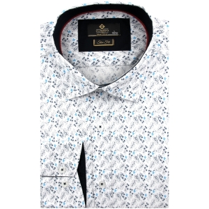 Koszula Męska Elegancka Wizytowa do garnituru biała we wzorki z długim rękawem w kroju SLIM FIT Classo L026