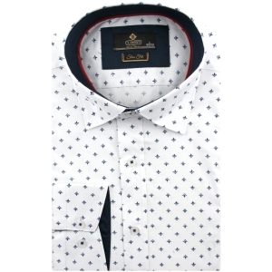 Koszula Męska Elegancka Wizytowa do garnituru biała we wzorki z długim rękawem w kroju SLIM FIT Classo L027