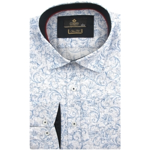 Koszula Męska Elegancka Wizytowa do garnituru biała we wzorki z długim rękawem w kroju SLIM FIT Classo L031