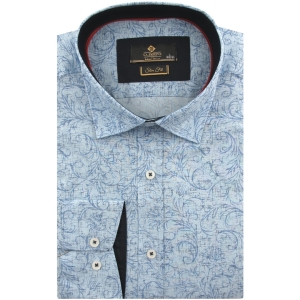 Koszula Męska Elegancka Wizytowa do garnituru niebieska we wzorki z długim rękawem w kroju SLIM FIT Classo L032