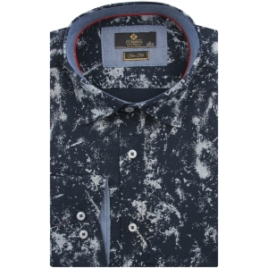 Koszula Męska Elegancka Wizytowa do garnituru granatowa we wzory z długim rękawem w kroju SLIM FIT Classo L033