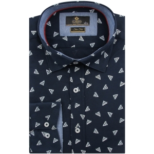 Koszula Męska Elegancka Wizytowa do garnituru granatowa we wzory z długim rękawem w kroju SLIM FIT Classo L036