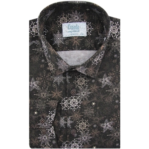 Koszula Męska Elegancka na Święta brązowa z Motywem Świątecznym z długim rękawem w kroju SLIM FIT Espada Men's Wear L037