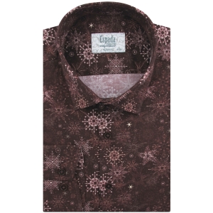 Koszula Męska Elegancka na Święta bordowa z Motywem Świątecznym z długim rękawem w kroju SLIM FIT Espada Men's Wear L039