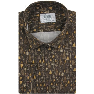 Koszula Męska Elegancka na Święta brązowa z Motywem Świątecznym z długim rękawem w kroju SLIM FIT Espada Men's Wear L040