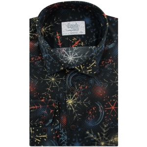 Koszula Męska Elegancka na Święta czarna z Motywem Świątecznym z długim rękawem w kroju SLIM FIT Espada Men's Wear L041