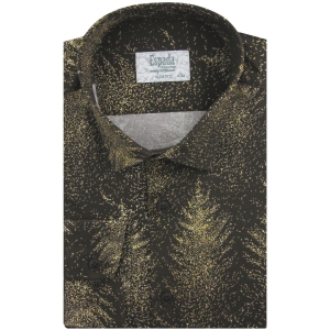 Koszula Męska Elegancka na Święta brązowa z Motywem Świątecznym z długim rękawem w kroju SLIM FIT Espada Men's Wear L045