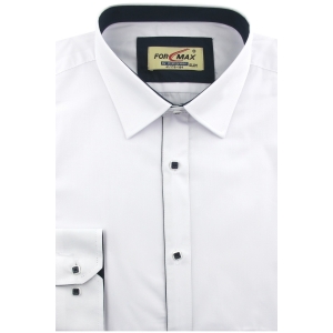 Koszula Męska Elegancka Wizytowa do garnituru gładka biała z lamówką z długi rękawem w kroju SLIM FIT Formax L056